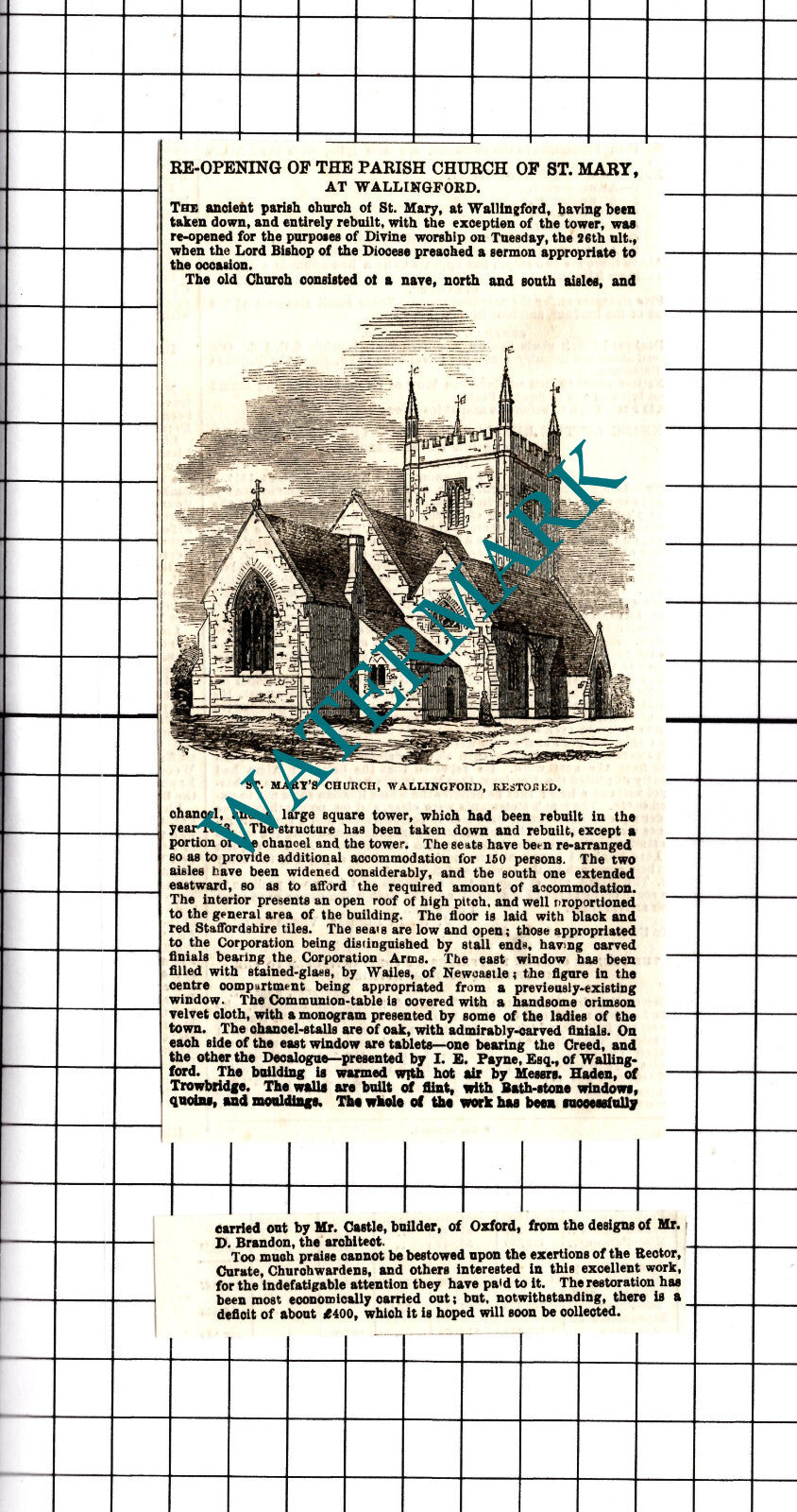 Church Of St Mary Wallingford -  1854 Two-Part Clipping / Print