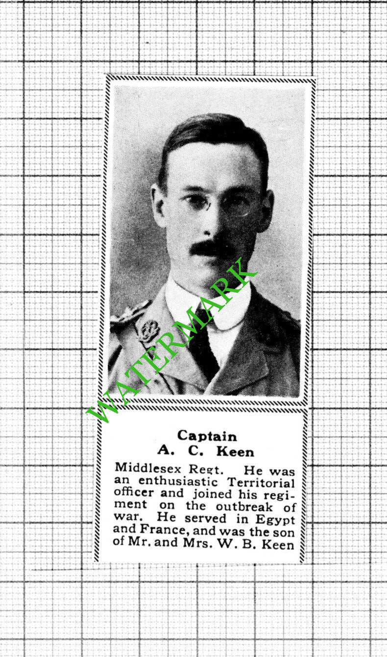 Captain A C Keen Middlesex Regiment Great War WW1 - 1918 Small Cutting