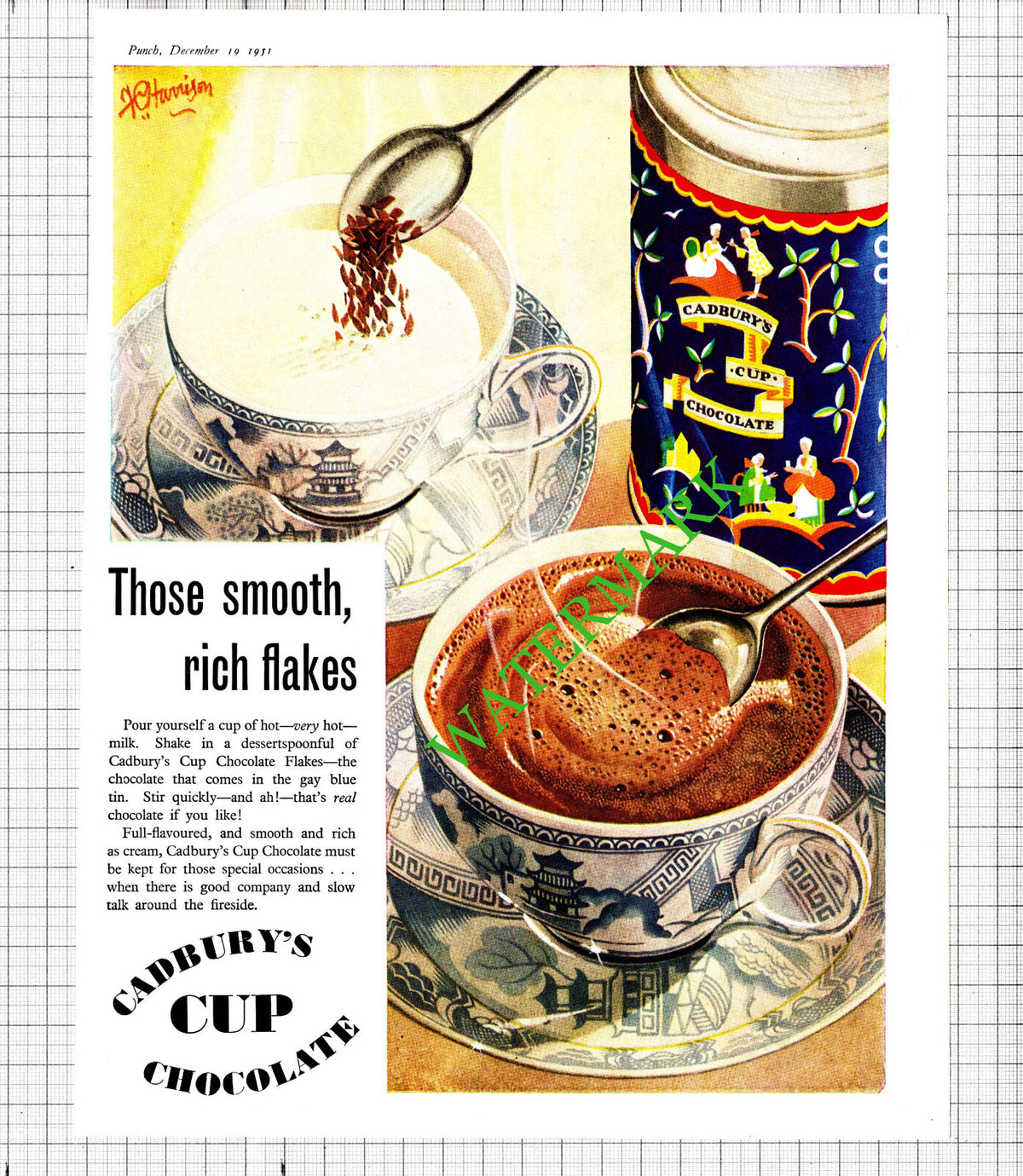 Cadbury's Cup Chocolate Advert - 1951 Cutting