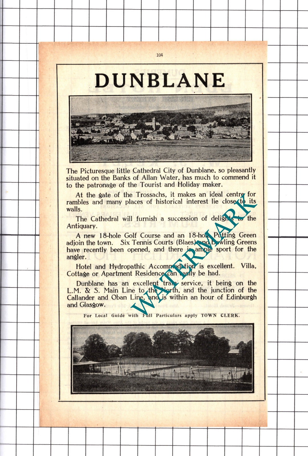 Dunblane Scotland Holiday Advert - 1939 Cutting