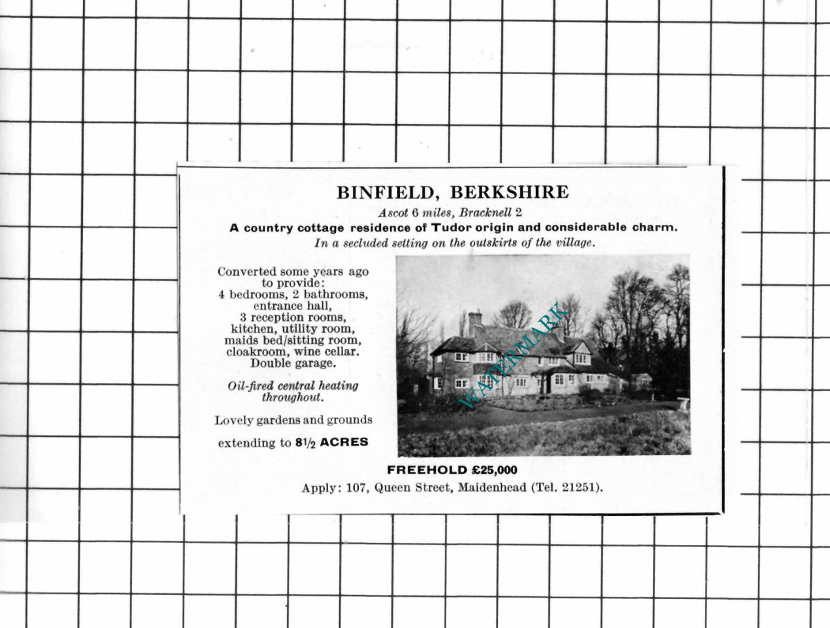 Binfield Berkshire SMALL House Sale Advert  - 1967 Clipping