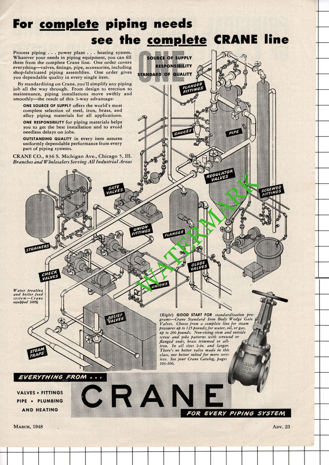 Crane Co Michigan Avenue Chicago Illinois USA Advert - 1948 Cutting / Print