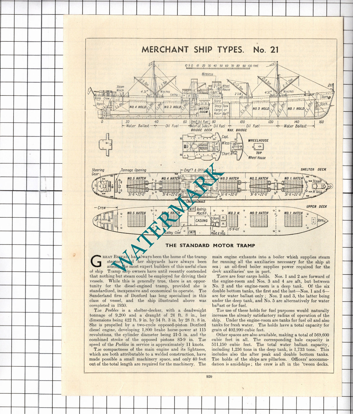 THE PEEBLES Ship Diagram - c.1940s Cutting