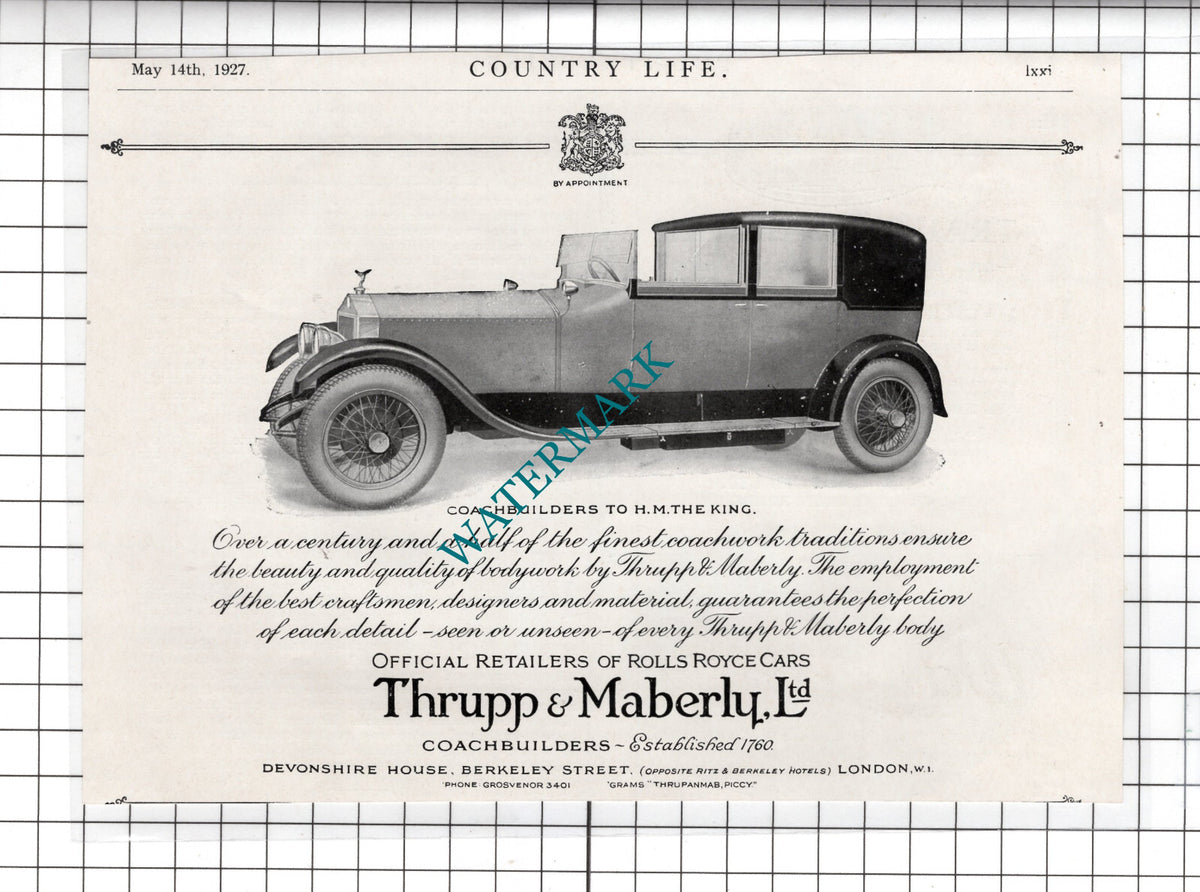 Thrupp & Maberly Ltd Coachbuilders Advert -  1927 Clipping