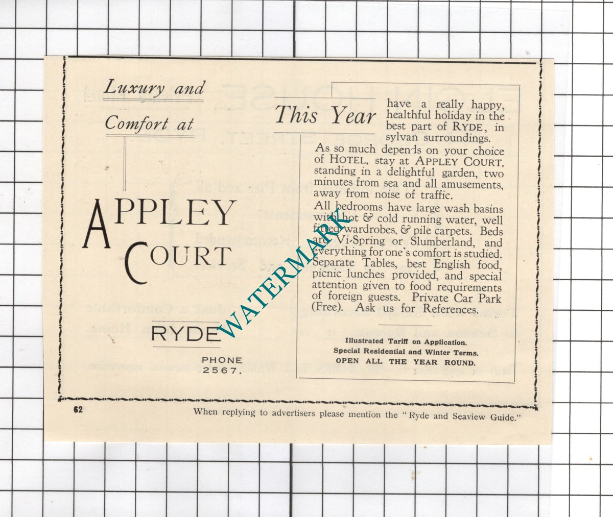 Elgin House Hotel Ryde Isle Of Wight Walls / Appley Court Ryde - 1938 Advert