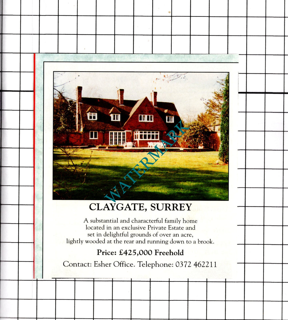 Claygate Surrey House Sale Advert  - 1991 Clipping / Print