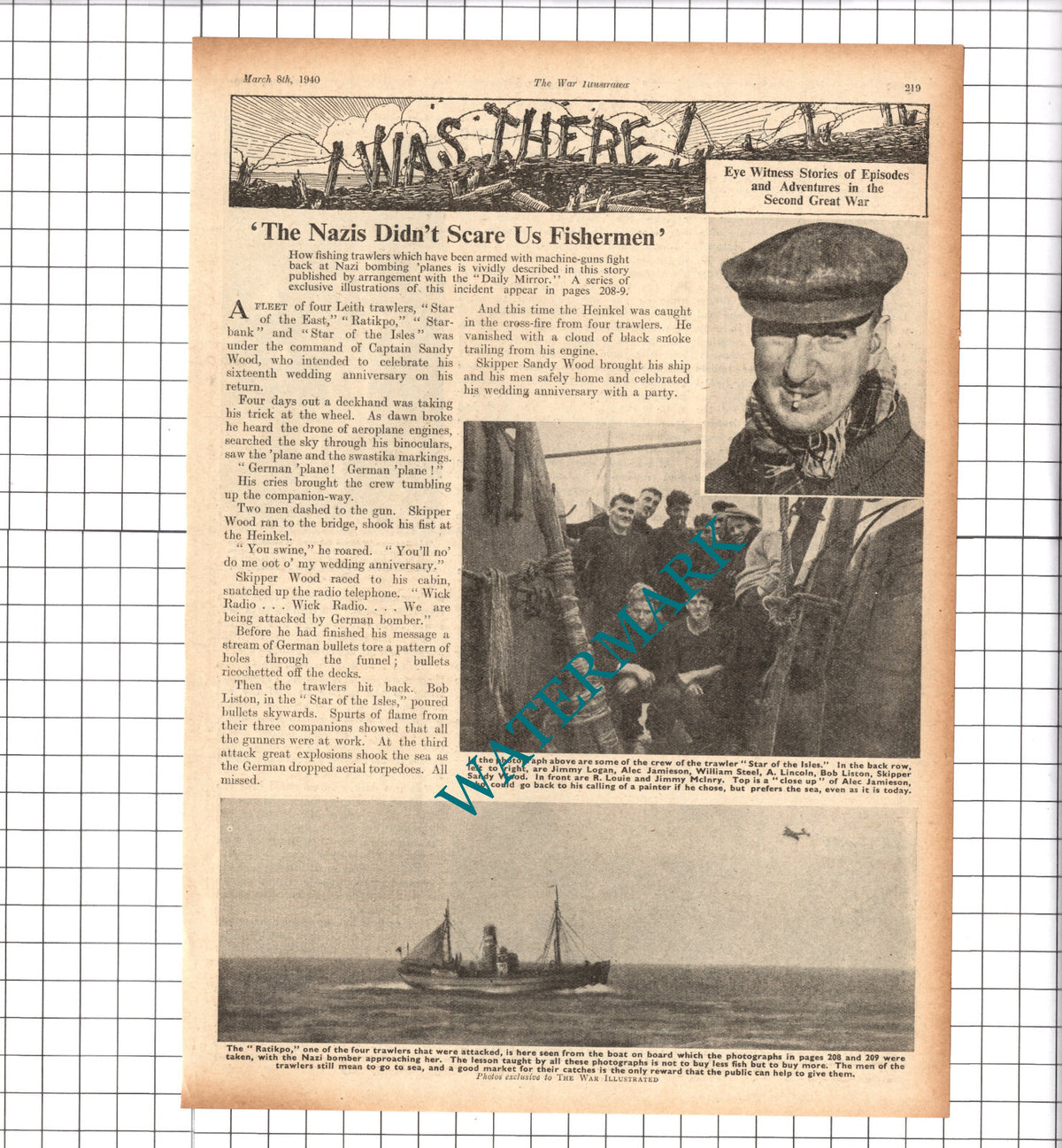 Leith Trawlers Logan Alec Jamieson Liston McInry Sandy Wood WW2 -1940 Clipping