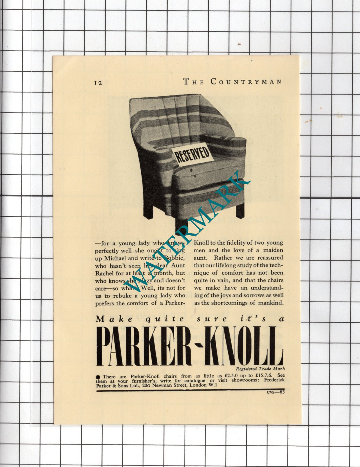 Parker-Knoll Chair ADVERT  - 1938 Small Advert