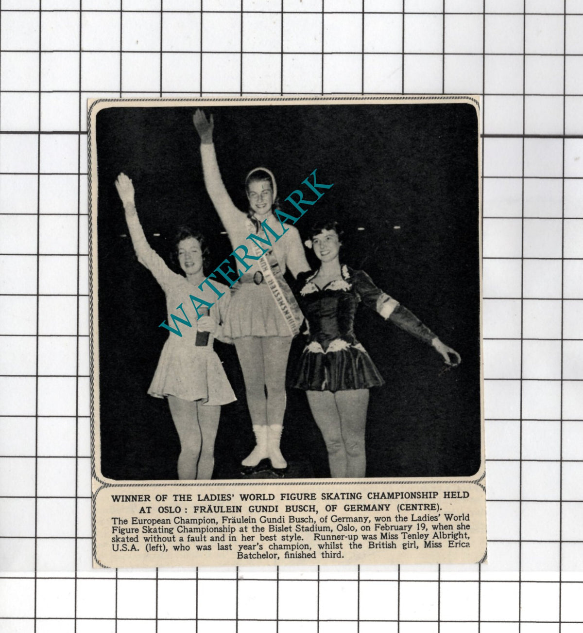 Fraulein Gundi Busch Germany Figure Skating Tenley Albright - 1954 SMALL Cutting