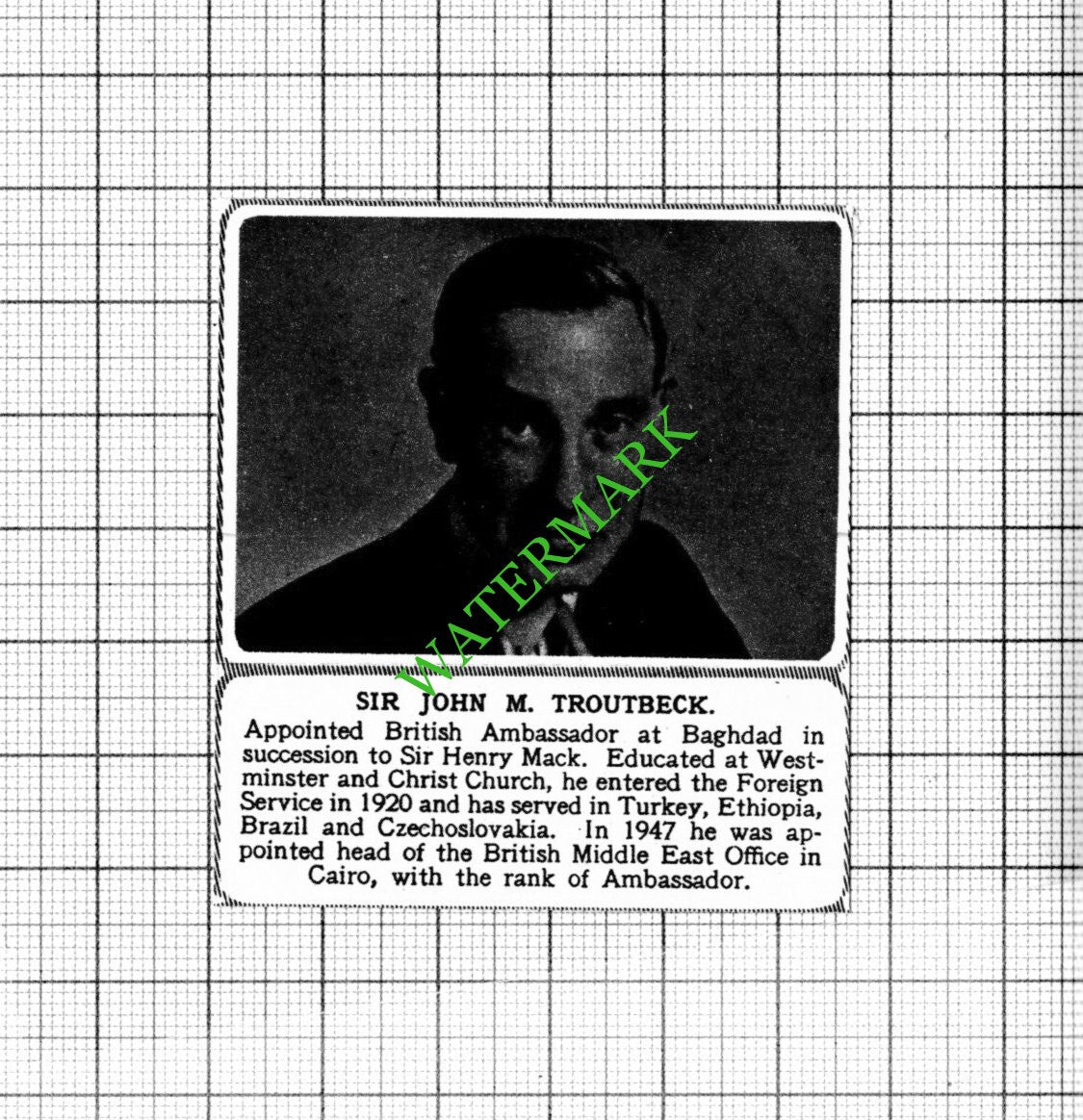 Sir John M Troutbeck - 1951 Small Cutting