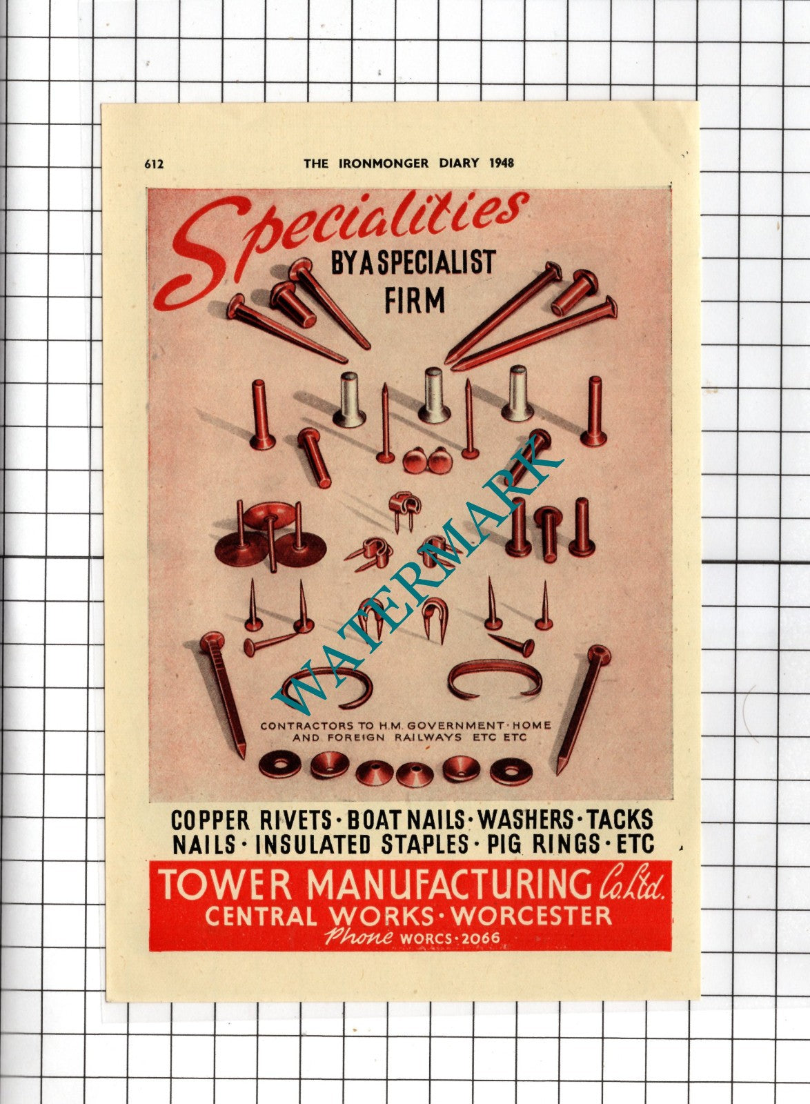 Tower Manufacturing Co Ltd Worcester / J Heale & Sons Ltd London - 1948 Advert