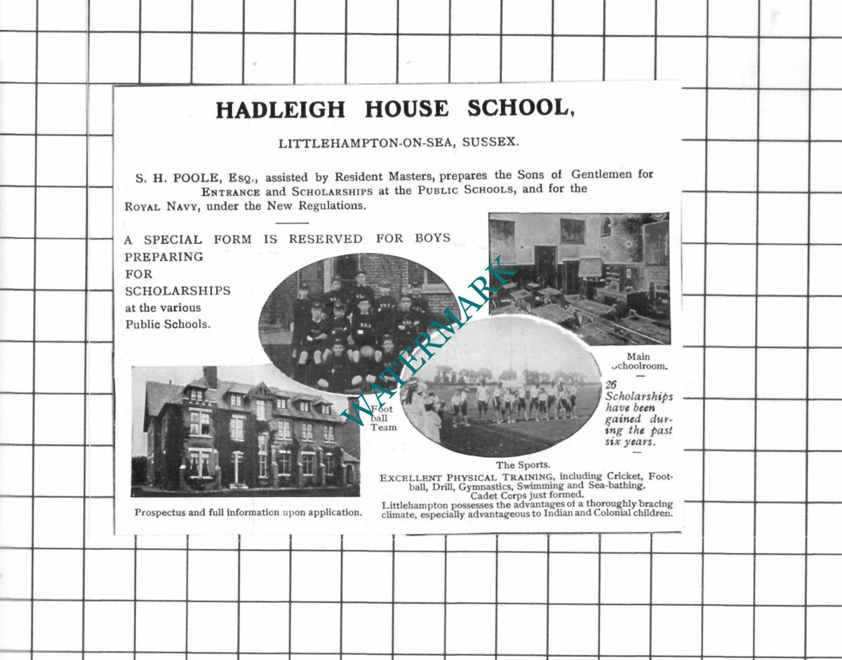 Hadleigh House School Littlehampton Sussex SH Poole  - 1903 Small Advert