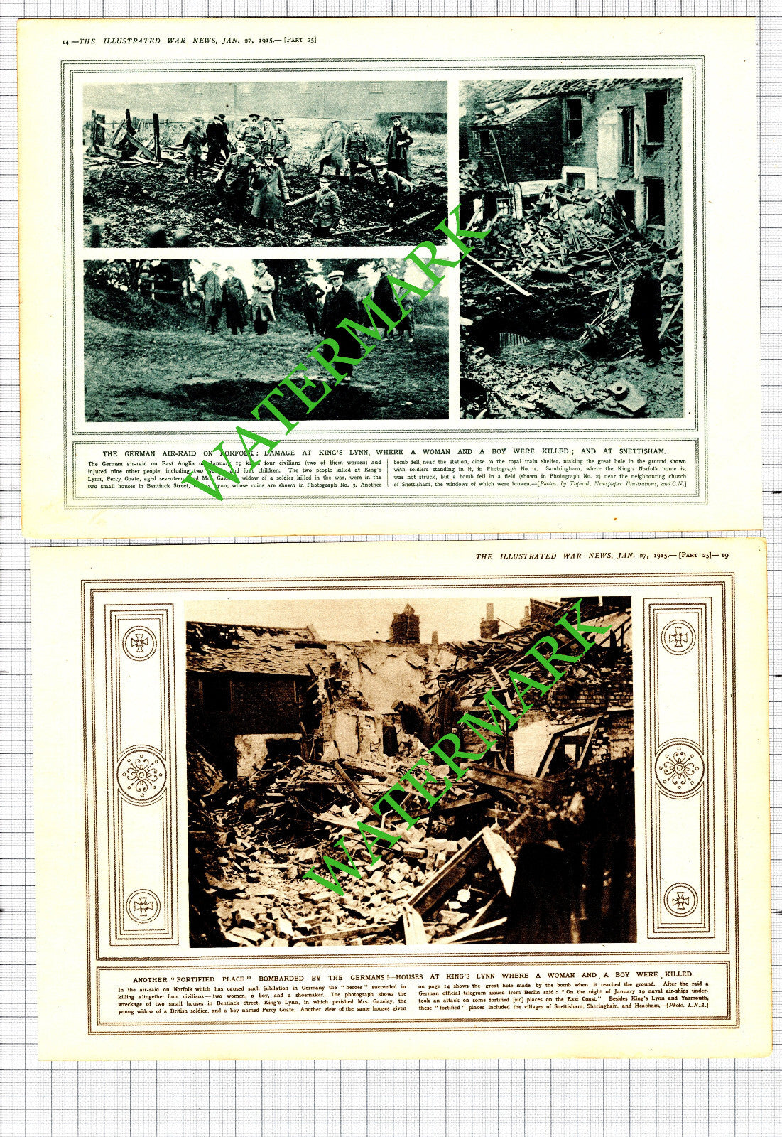 Bentinck Street King's Lynn Norfolk Mrs Gazeley Goate WW1 - 1915 2-Part Cutting