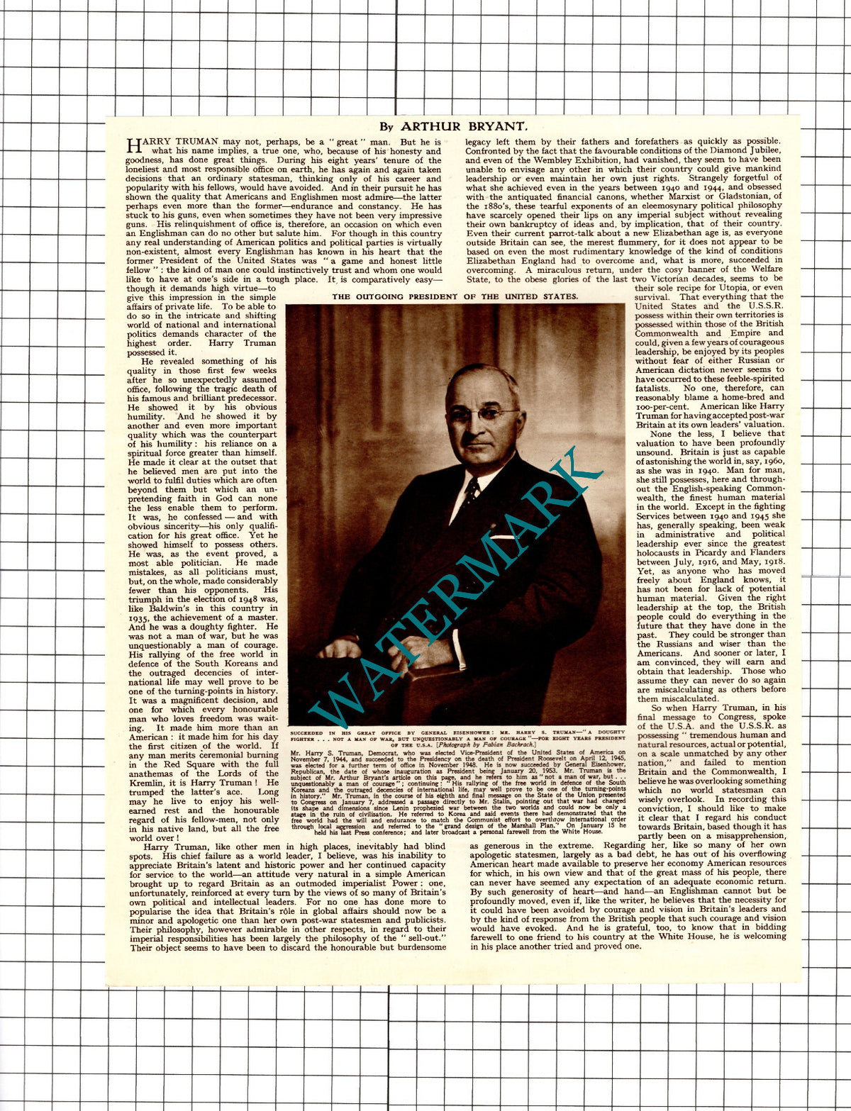 Harry Truman US President - 1953 Print / Cutting