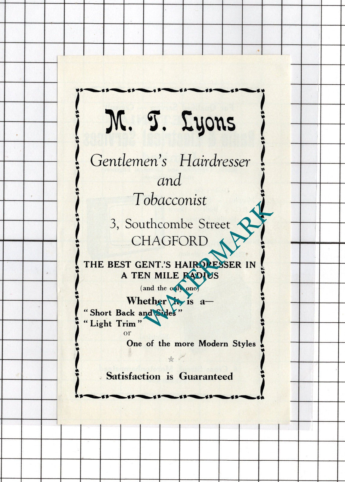 Moretonia Radio Moretonhampstead / MJ Lyons Hairdresser Chagford -c.1940s Advert