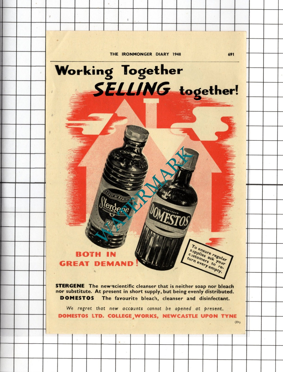 Domestos Ltd Newcastle Upon Tyne / Williams & Williams London -   1948  Advert