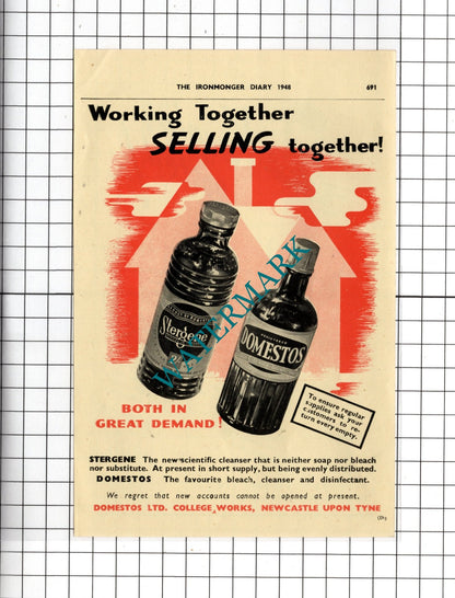 Domestos Ltd Newcastle Upon Tyne / Williams & Williams London -   1948  Advert