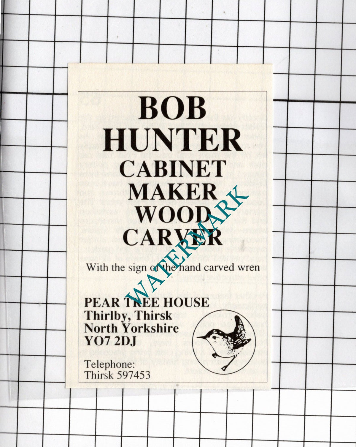 Bob Hunter Wood Carver Thirlby Thirsk North Yorkshire  - 1990 Small Advert