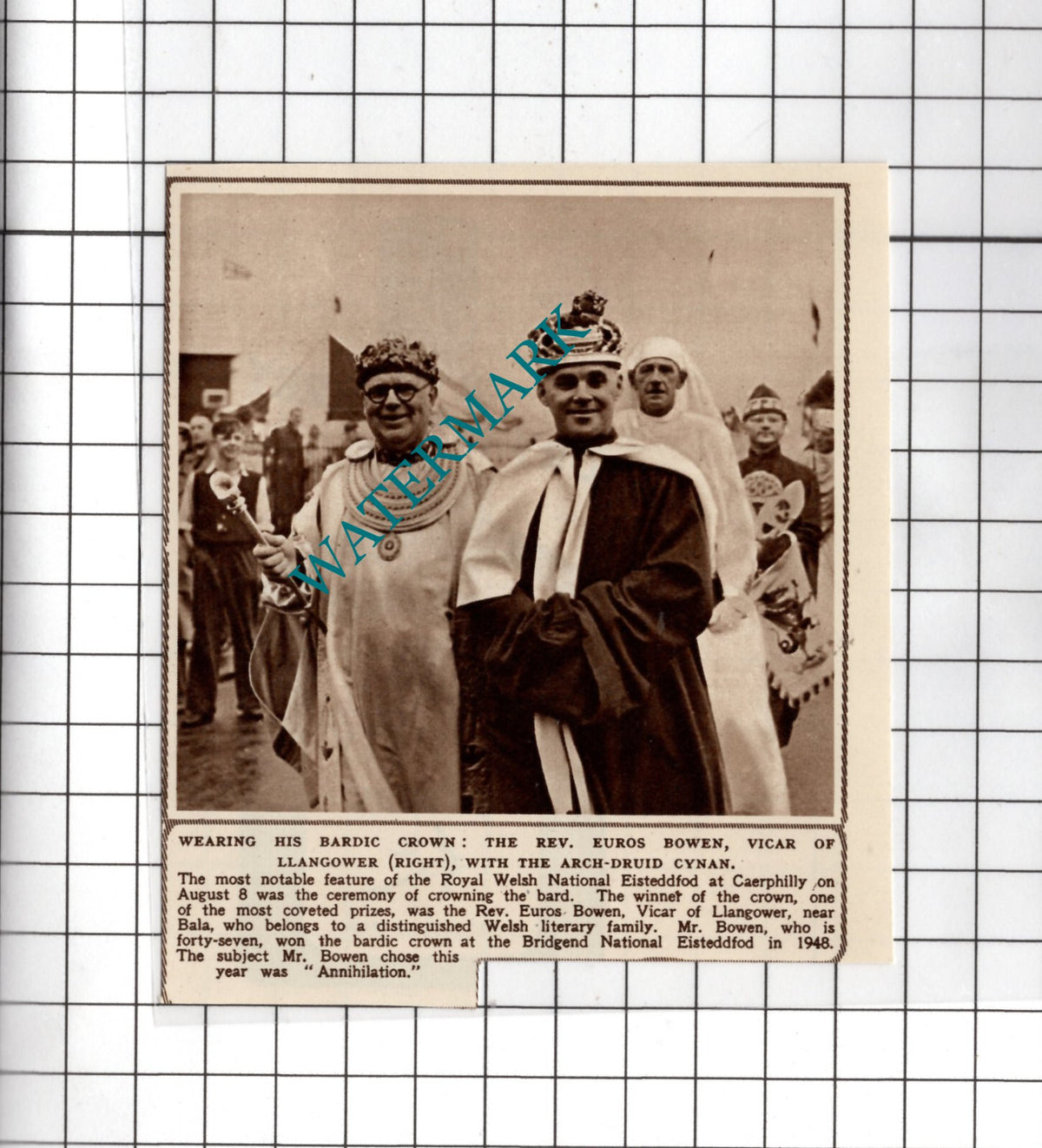 The Rev Euros Bowen Vicar Of Llangower  -  1950 SMALL Cutting
