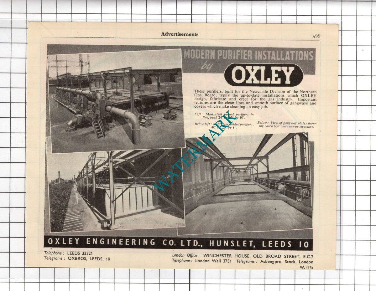 The Phoenix Supply Company Purley / Oxley Engineering Hunslet Leeds  1951 Advert