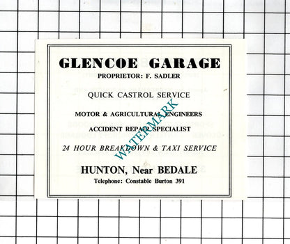 Wright (Bedale) Ltd Arthur Wright / Glencoe Garage Hunton -c.1968 Small Advert