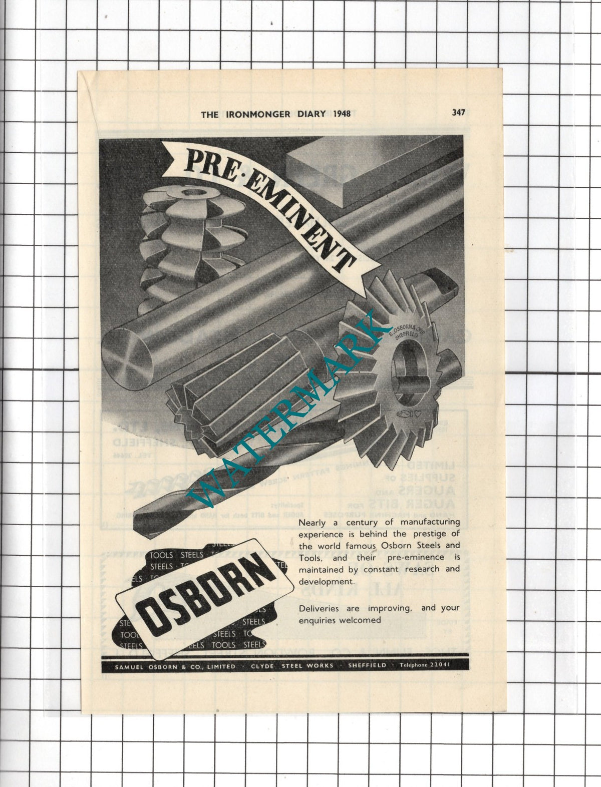 Samuel Osborn & Co Ltd Clyde Steel Works Sheffield - 1948 Advert