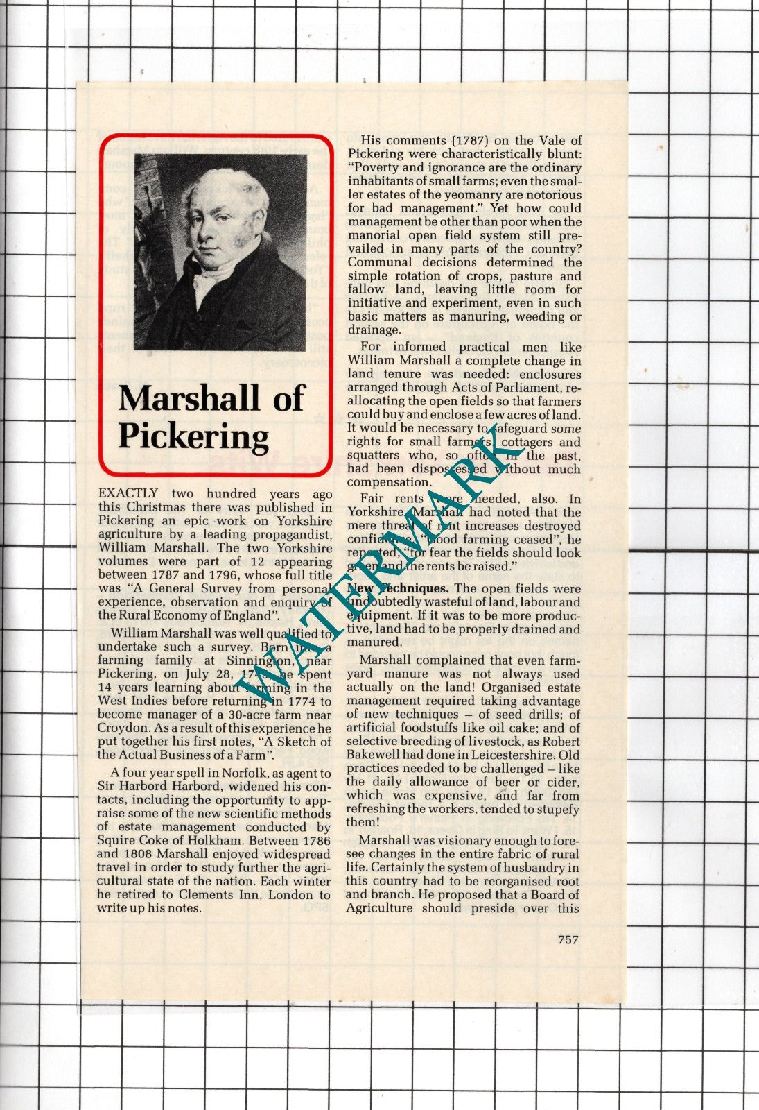 William Marshall Sinnington Pickering Yorkshire - 1987 Small Article