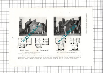 Walton-on-the-Hill Surrey  / Gidea Park Romford Cottages - 1911 Cutting / Print