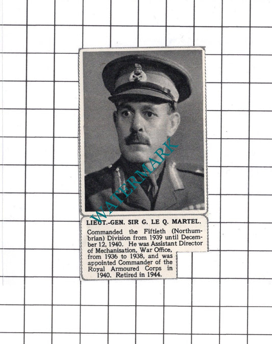 Lt Gen Sir G Le Q Martel Fiftieth Division WW2 - 1945 Small Clipping