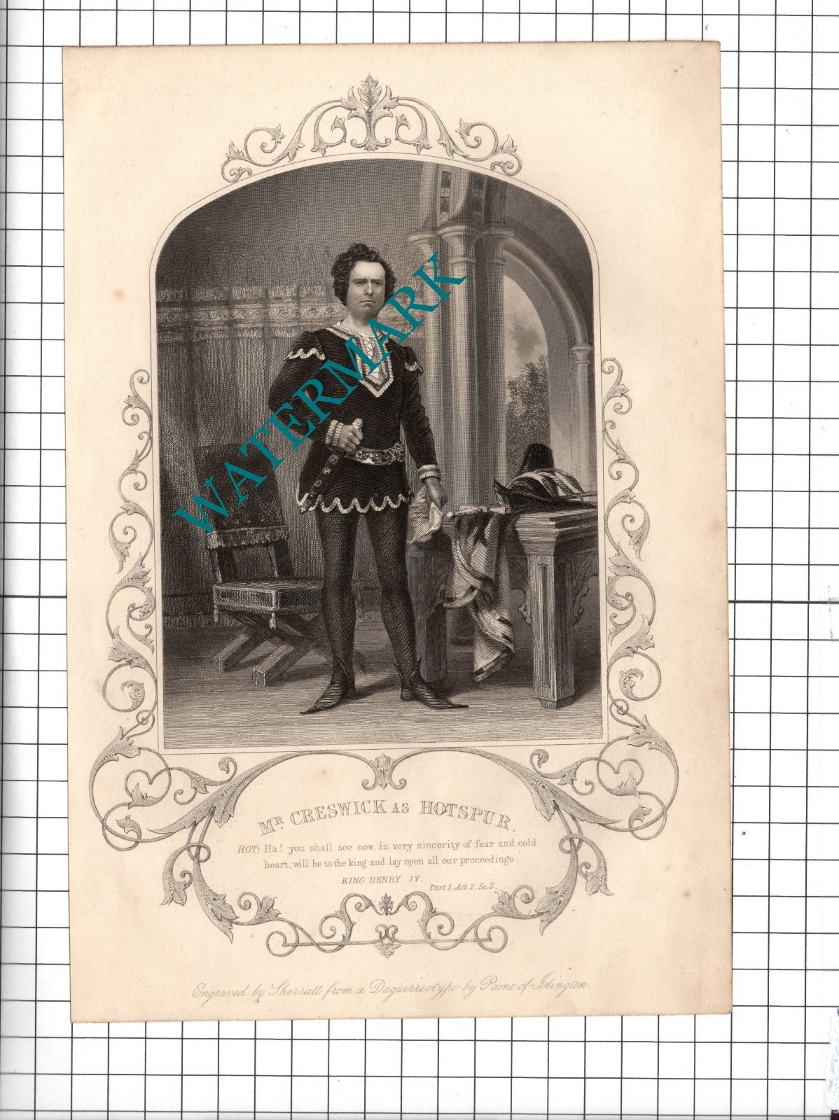 Mr Creswick Actor Hotspur King Henry IV William Shakespeare Print - c.1880