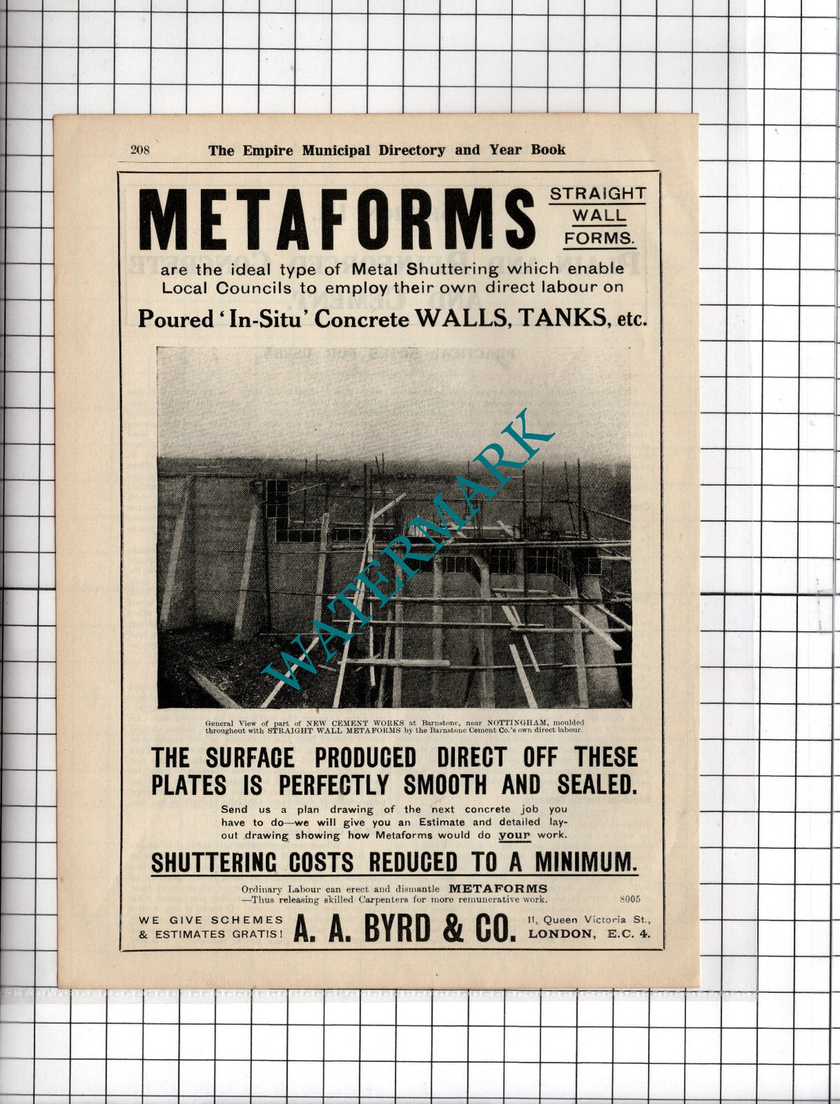 A A Byrd & Co London Barntstone Cement Works Nottingham - 1927 Advert