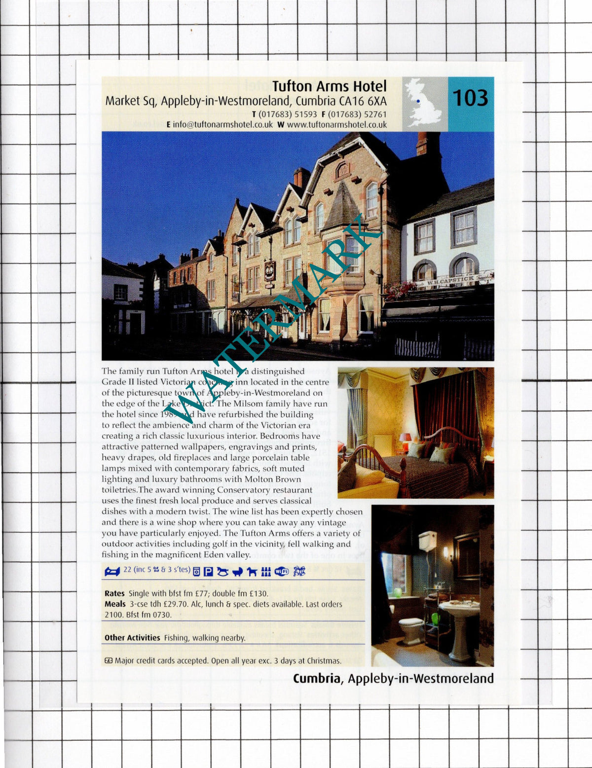 Tufton Arms Hotel Appleby Cumbria / Aynsome Manor Cartmel Cumbria - 2011 Advert