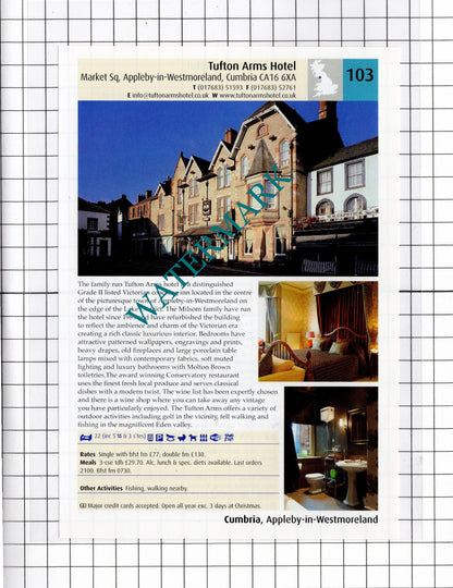Tufton Arms Hotel Appleby Cumbria / Aynsome Manor Cartmel Cumbria - 2011 Advert