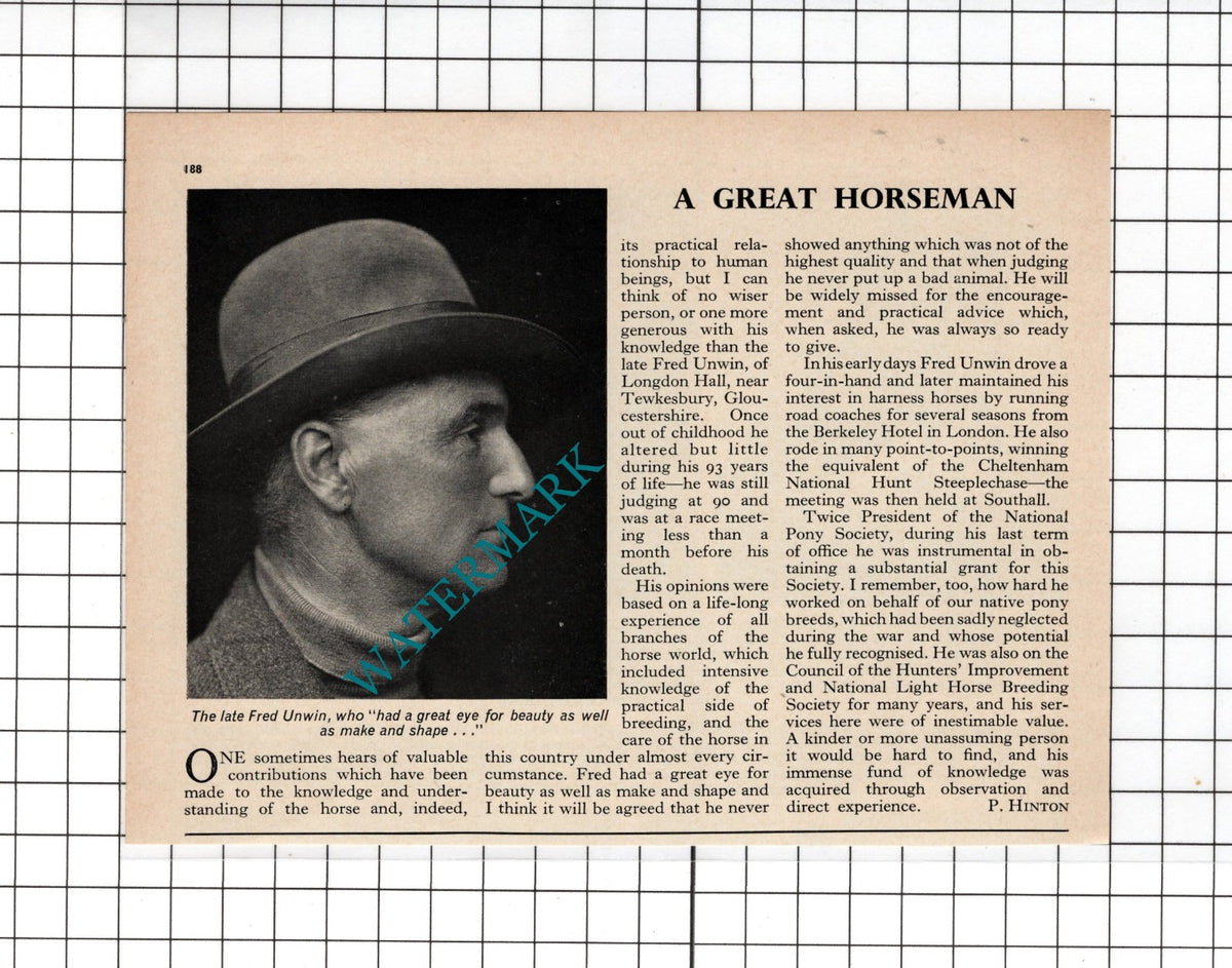 Fred Unwin Horseman   - 1967 Clipping
