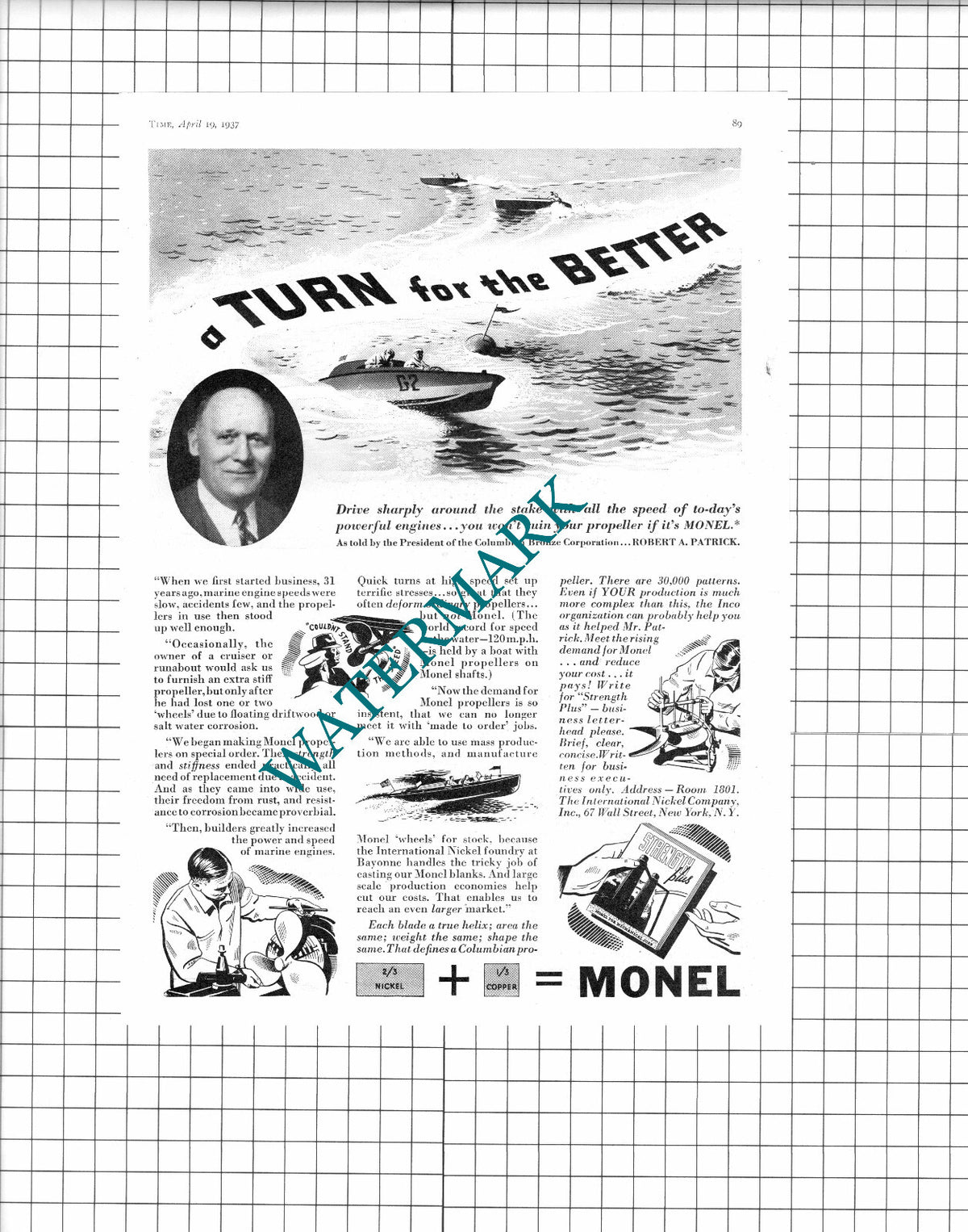 Robert A Patrick Columbian Bronze Corp Monel  - 1937 Advert