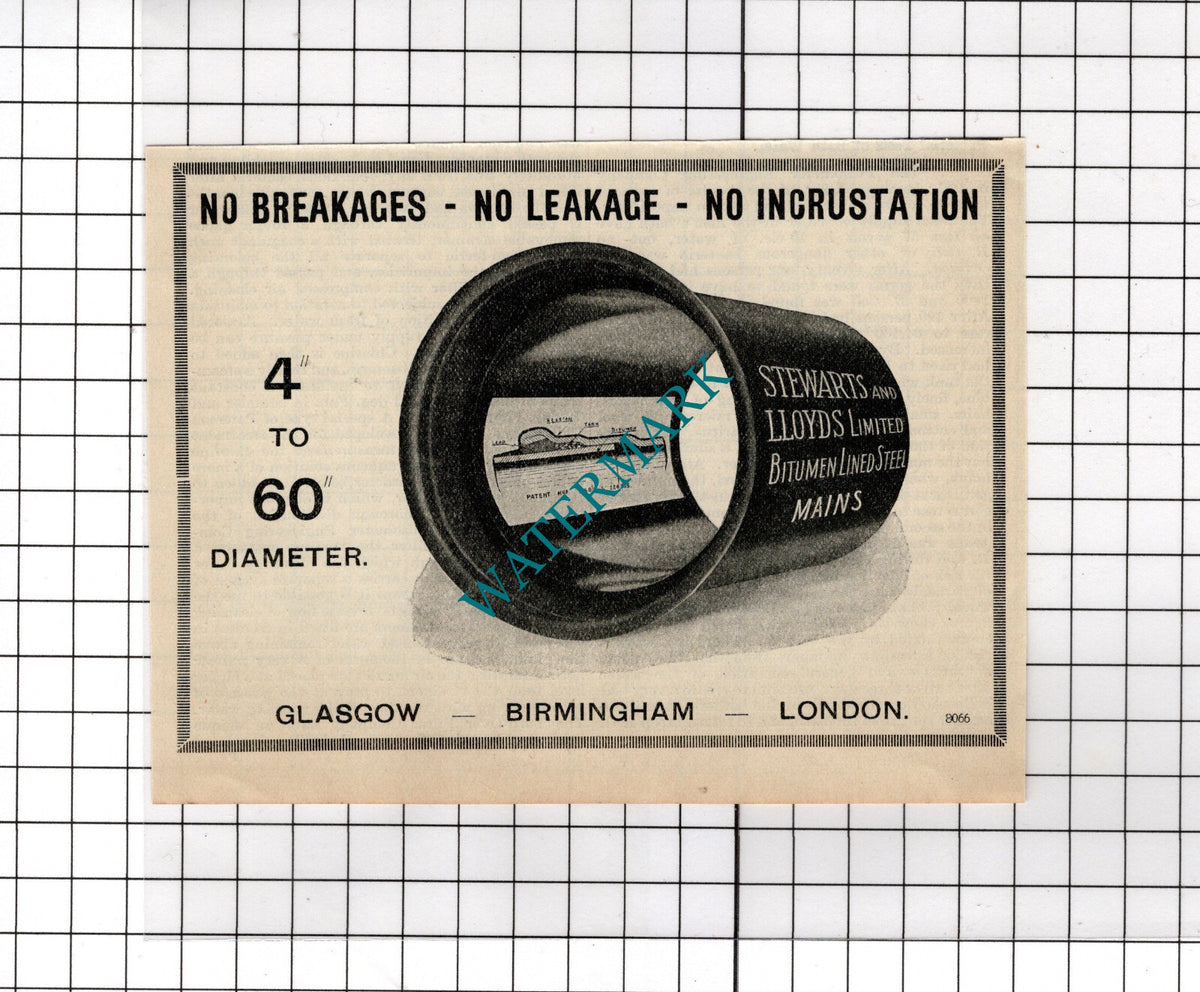 Stewarts and Lloyds Ltd Bitumen Lined Steel Glasgow London - 1927 Small Advert