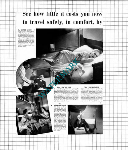 Pullman Train Kay Campbell Helen Reese  Quaker Lace  - 1937 2-Part ADVERT