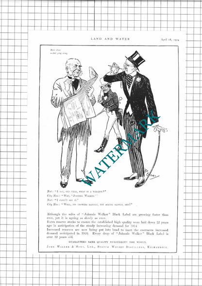 Johnnie Walker Whisky Advert  / Waring & Gillow London - 1914 Print / News Page
