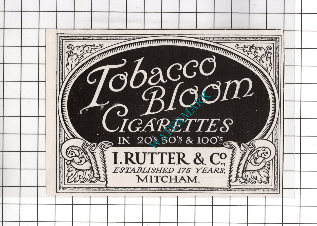 Tobacco Bloom Cigarettes I Rutter & Co Mitcham  - 1920 Small Advert