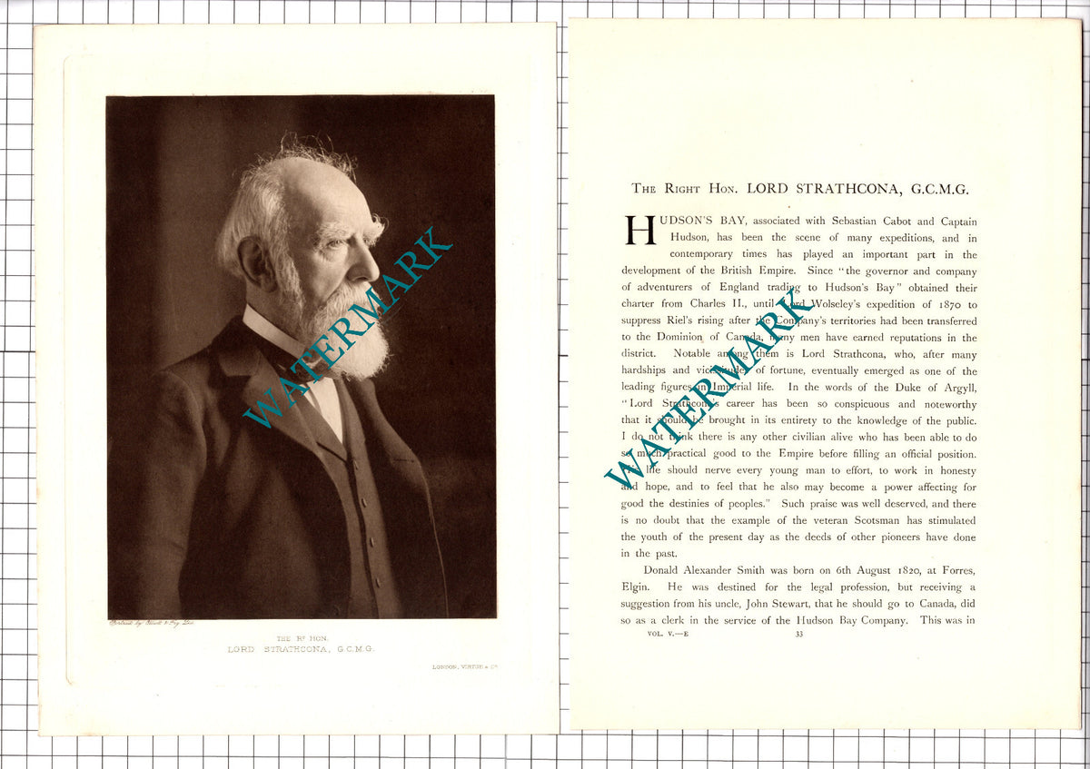 The Right Hon Lord Strathcona -  1920's Article / Print