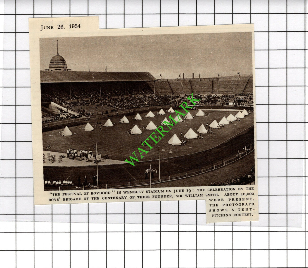 The Festival Of Boyhood Wembley Stadium Sir William Smith - 1954 Small Cutting