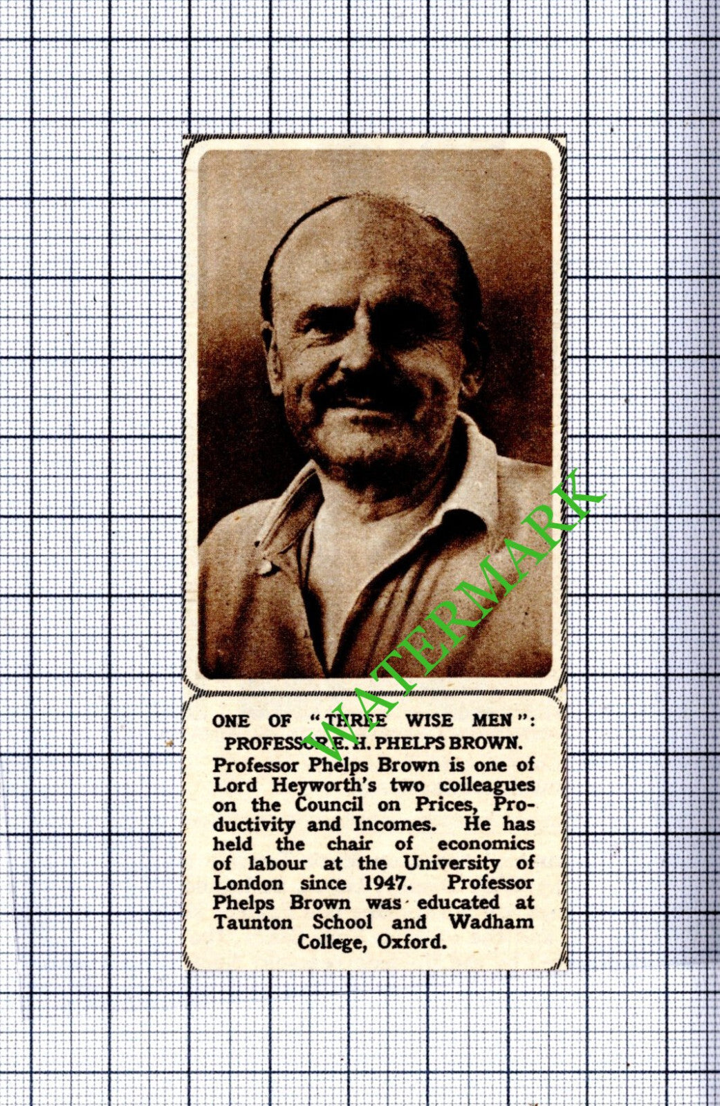 Professor E H Phelps Brown - 1961  Small Cutting