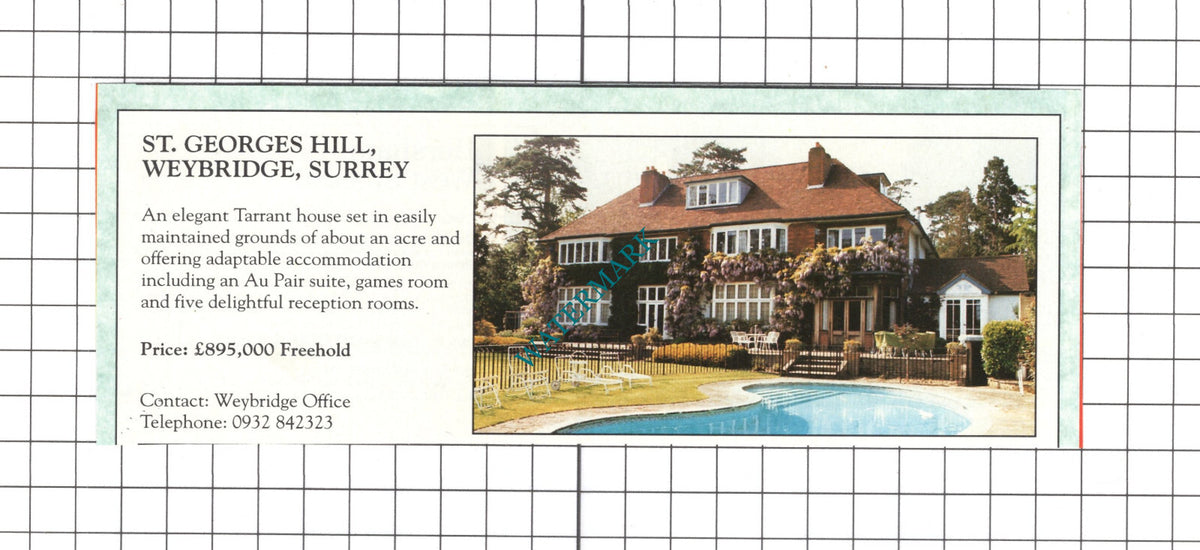 St George's Hill Weybridge Surrey House Sale Advert - 1991 Clipping  / Print