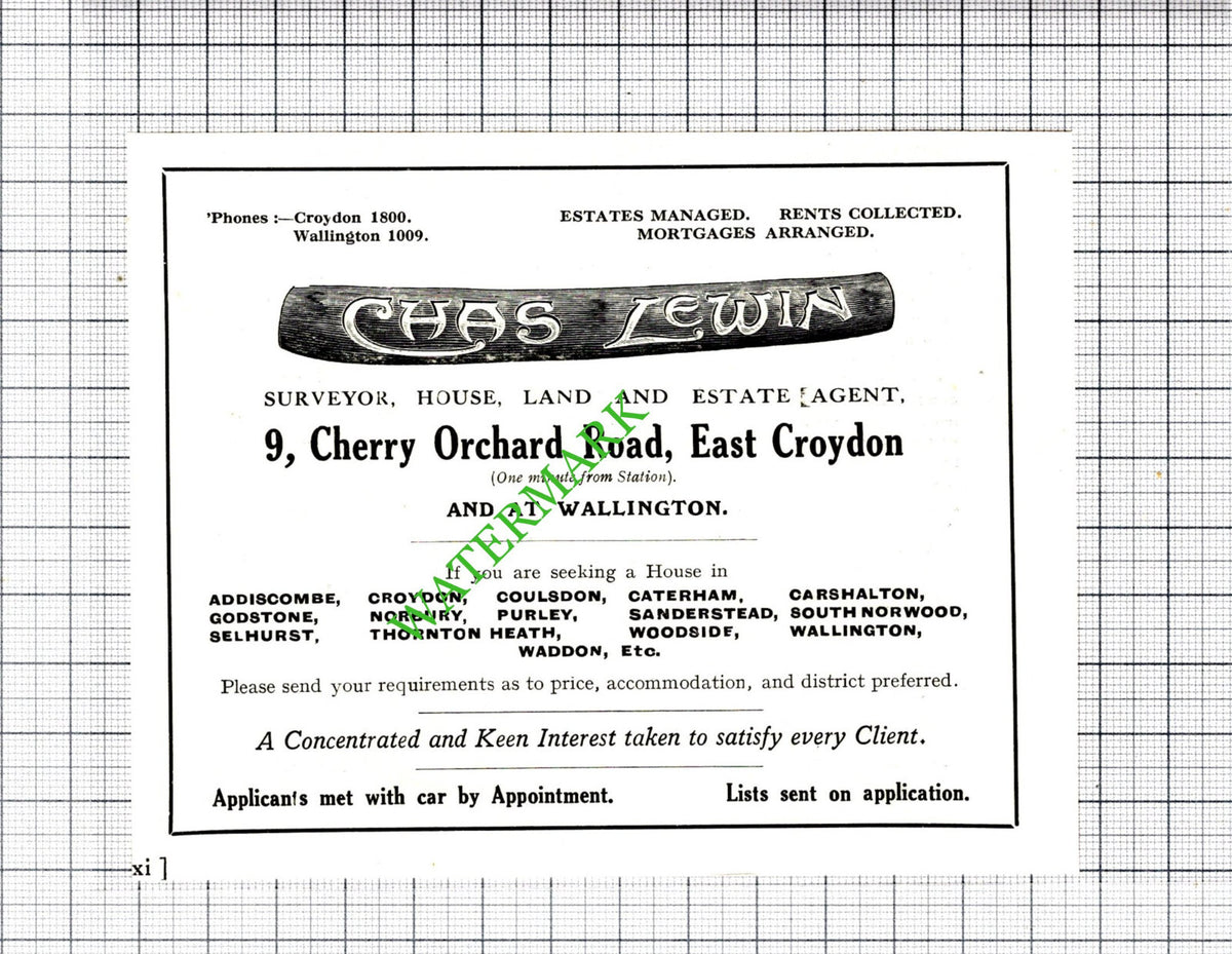 Charles Lewin Surveyor East Croydon Advert - 1927 Cutting