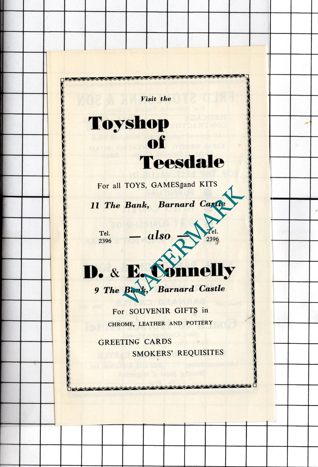 Toyshop of Teesdale  D & E Connelly The Bank Barnard Castle  - 1969 Small Advert