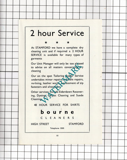 JHB North & Son Ltd Stamford Lincolnshire Bourne Cleaners - 1966 Advert