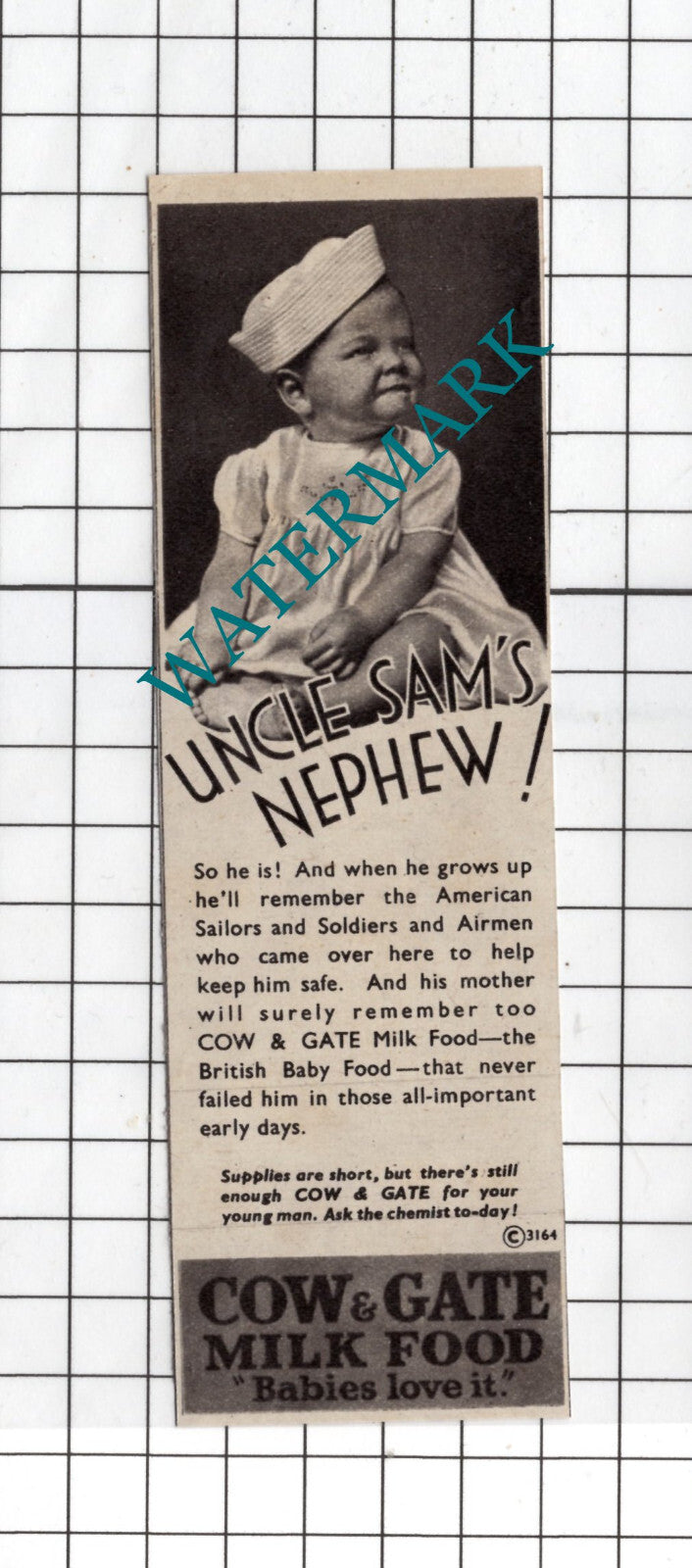 Cow & Gate  Milk Food Wartime Advert - 1943 Small Clipping / Advert