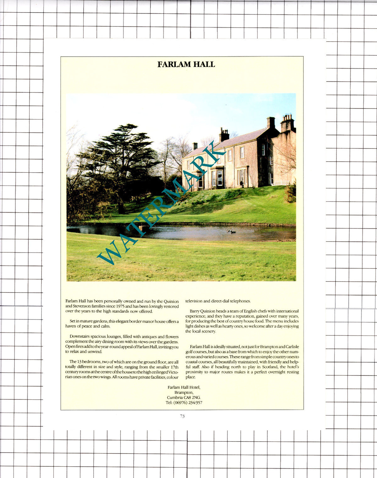 Farlam Hall Brampton Cumbria Quinion / String Of Horses Inn Faugh -  1992 Advert
