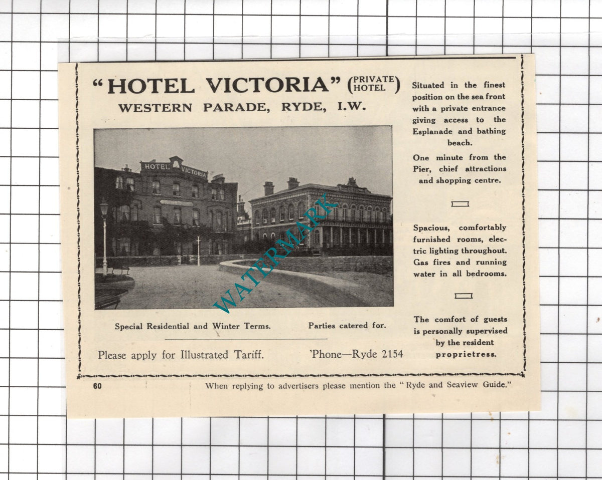 Hotel Victoria Ryde Isle of Wight  - 1938 Small Advert