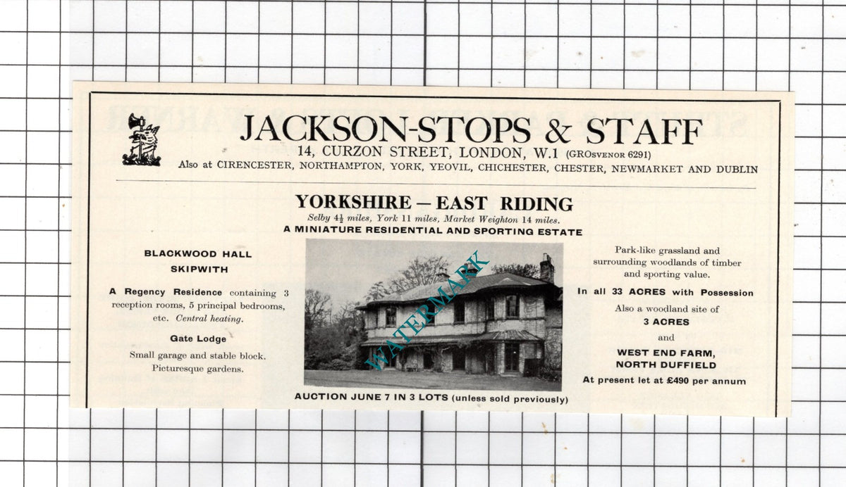 Blackwood Hall Skipwith Yorkshire  -   House Sale Advert - 1967
